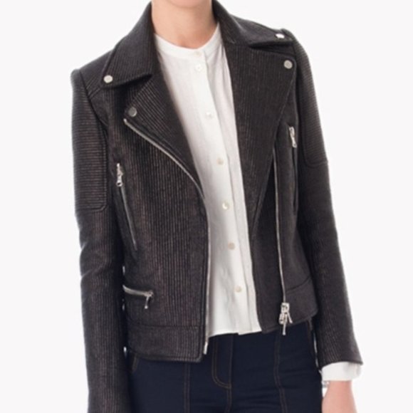Veronica Beard Metallic Pinstripe Moto Jacket - Size 2 - Picture 3 of 16